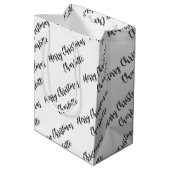 Moderne Personalisierte Schwarz-Weiß-Weihnachten Mittlere Geschenktüte (Rückseite Schrägansicht)