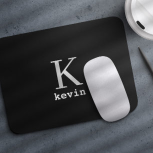 Moderne personalisierte schwarze Monogramm-Name Mousepad