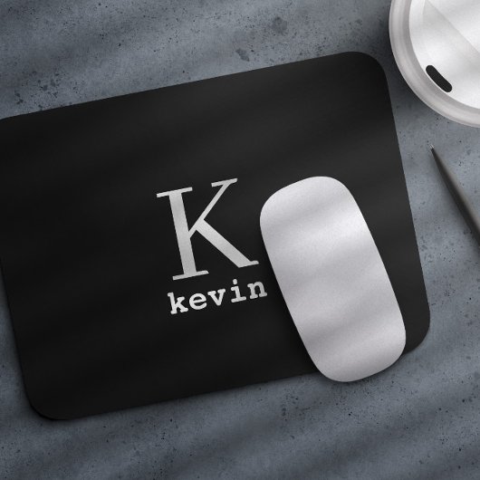 Moderne personalisierte schwarze Monogramm-Name Mousepad
