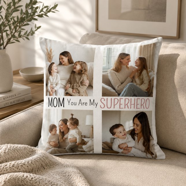 Moderne personalisierte Superheldin-Mutter-Foto-Co Kissen (Von Creator hochgeladen)