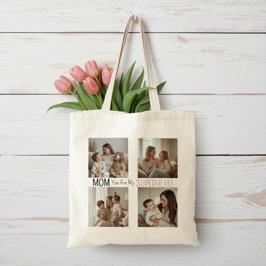 Moderne personalisierte Superheldin-Mutter-Foto-Co Tragetasche
