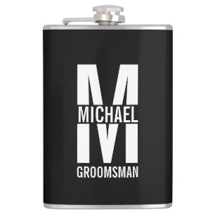 Moderne personalisierte Trauzeugen-Monogramm und N Flachmann