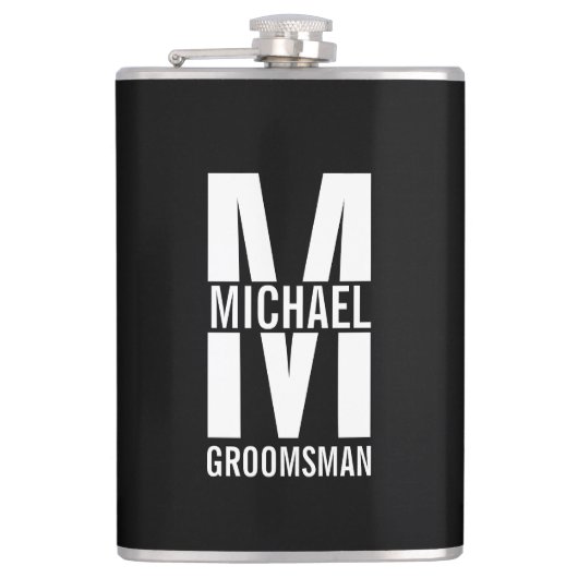 Moderne personalisierte Trauzeugen-Monogramm und N Flachmann (Vorderseite)