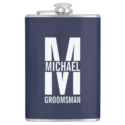 Moderne personalisierte Trauzeugen-Monogramm und N Flachmann (Vorderseite)