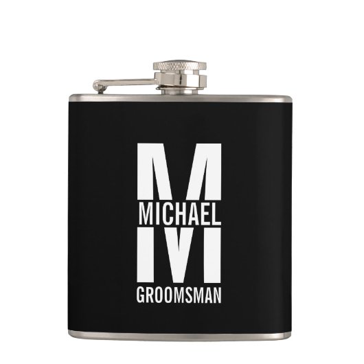 Moderne personalisierte Trauzeugen-Monogramm und N Flachmann (Vorderseite)