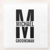 Moderne personalisierte Trauzeugen-Monogramm und N Glasuntersetzer (Vorderseite)