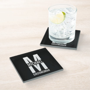 Moderne personalisierte Trauzeugen-Monogramm und N Glasuntersetzer