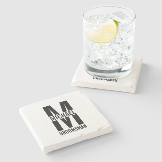 Moderne personalisierte Trauzeugen-Monogramm und N Steinuntersetzer (Seitenansicht)