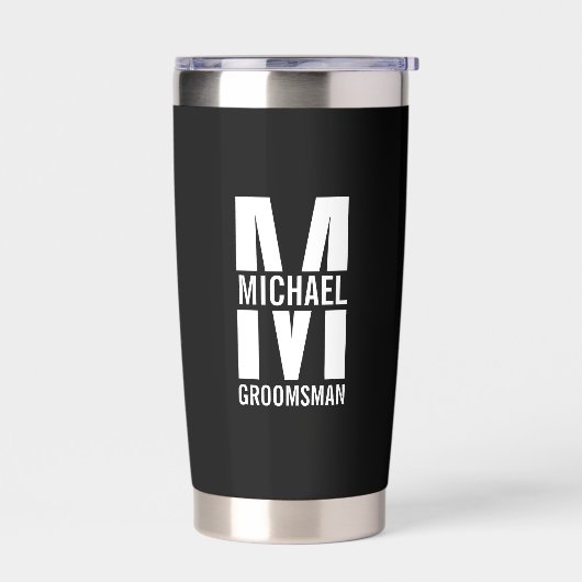 Moderne personalisierte Trauzeugen-Monogramm und N Thermobecher (Links)