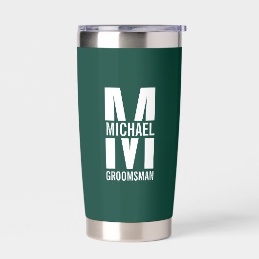 Moderne personalisierte Trauzeugen-Monogramm und N Thermobecher (Links)