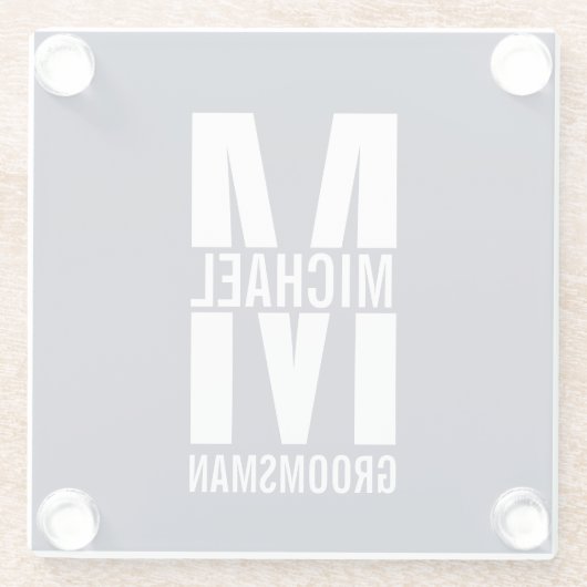 Moderne personalisierte Trauzeugen-Monogramme und Glasuntersetzer (Rückseite)