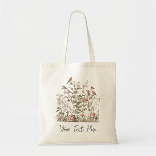 Moderne personalisierte Vintage-Wildblumen & Vögel Tragetasche