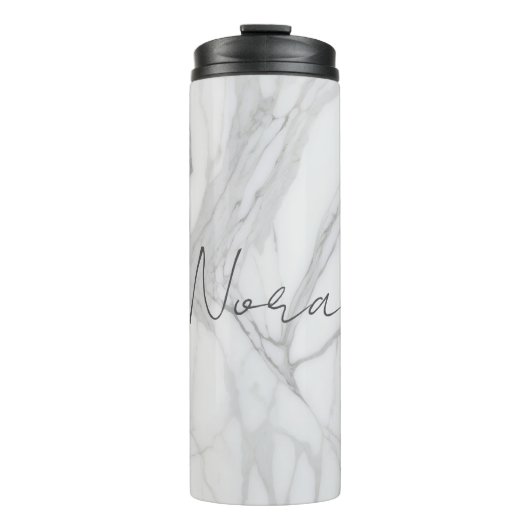 Moderne personalisierte weiße Marmor-Optik Thermosbecher (Vorderseite)