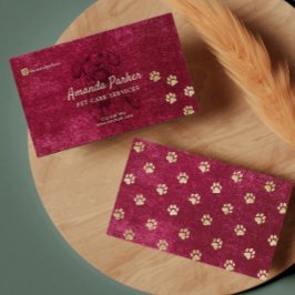 Moderne Pet Care Services Red Velvet Business Card Visitenkarte