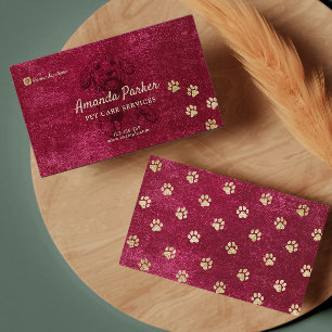 Moderne Pet Care Services Red Velvet Business Card Visitenkarte