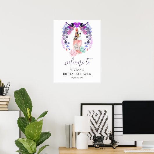 Moderne Petals & Prosecco Brautparty Willkommen Poster (Heimbüro)