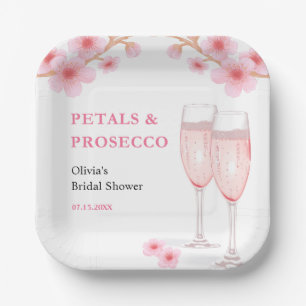 Moderne Petals & Prosecco Rosa Brautparty Pappteller