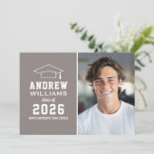 Moderne Pewter Gray Foto Graduation Party Einladung (Stehend Vorderseite)
