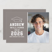 Moderne Pewter Gray Foto Graduation Party Einladung (Vorne/Hinten)