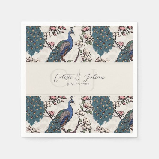 Moderne Pfauen-Elfenbein-Chinoiserie Serviette (Vorderseite)