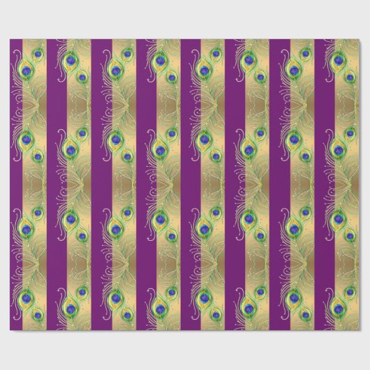 Moderne Pfauenfeathers Imitate Jewel Striped Heart Geschenkpapier (Flach)