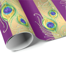 Moderne Pfauenfeathers Imitate Jewel Striped Heart Geschenkpapier