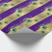 Moderne Pfauenfeathers Imitate Jewel Striped Heart Geschenkpapier (Ecke)