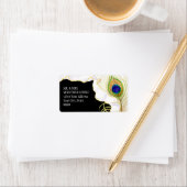 Moderne Pfauenfeathers Imitate Ribbon Damask Swirl Adressaufkleber (Insitu)