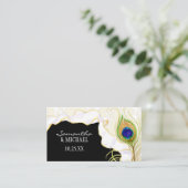 Moderne Pfauenfeathers Imitate Ribbon Damask Swirl Platzkarte (Stehend Vorderseite)