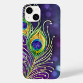 Moderne Pfauenfeathers Jewels Lila Gold Girly Case-Mate iPhone Hülle (Rückseite)