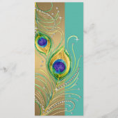 Moderne Pfauenfeathers Wasserfarbe Gold Jewel Menükarte (Rückseite)