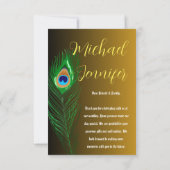 Moderne Pfauenfeder Golden Black Custom Wedding Dankeskarte (Rückseite)