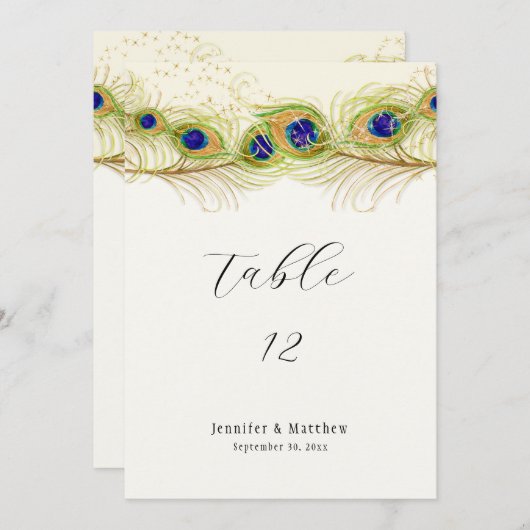 Moderne Pfauenfedern Monogramm Mit Monogramm Menükarte (Vorne/Hinten)