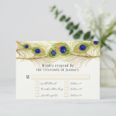 Moderne Pfauenfedern Monogramm Mit Monogramm RSVP Karte (Stehend Vorderseite)