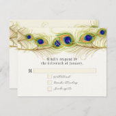 Moderne Pfauenfedern Monogramm Mit Monogramm RSVP Karte (Vorne/Hinten)