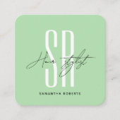 Moderne Pfefferminzmonogramm-Initialen für Haarste Quadratische Visitenkarte (Vorderseite)