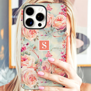 Moderne Pfingstrosen-Monogramm-Blumen iPhone 16 Pro Max Hülle