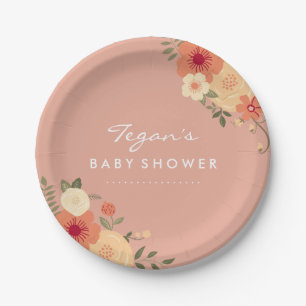 Moderne Pfirsich-blüten-Babyshower-Papierteller Pappteller