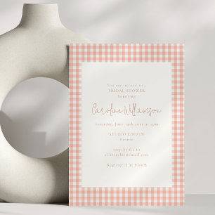 Moderne Pfirsich-Gingham-Karo-Hochzeitsdusche Einladung