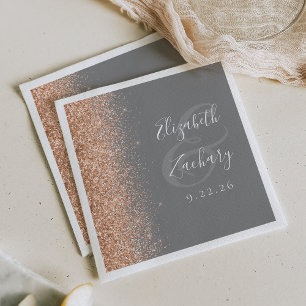 Moderne Pfirsich-Glitter-Graue Hochzeit Serviette