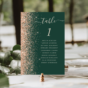Moderne Pfirsich-Glitter-Hochzeit in Smaragdgrün Tischnummer