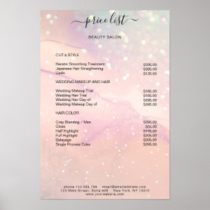 Moderne Pfirsich-Marmor-Glitter-Salon-Preisliste   Poster