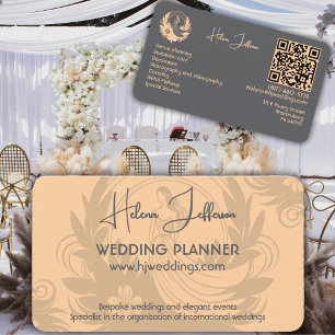 Moderne Pfirsich-Motiv-Logo-Hochzeitsplanerin Visitenkarte