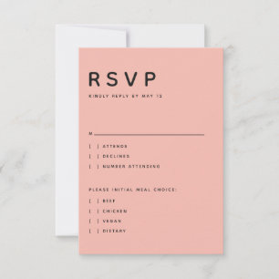 Moderne Pfirsich-Redaktion Alles in Großbuchstaben RSVP Karte