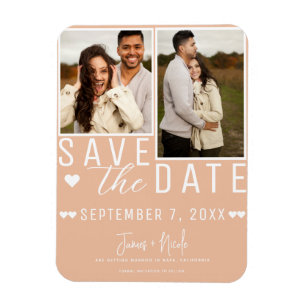 Moderne Pfirsich Save the Date 2 Foto Hochzeit Magnet