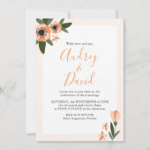 Moderne Pfirsich und orangefarbene Blumen Einladun Save The Date (Vorderseite)