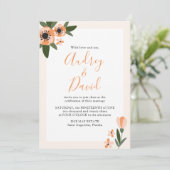 Moderne Pfirsich und orangefarbene Blumen Einladun Save The Date (Stehend Vorderseite)