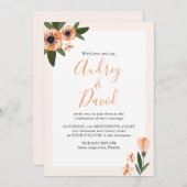 Moderne Pfirsich und orangefarbene Blumen Einladun Save The Date (Vorne/Hinten)