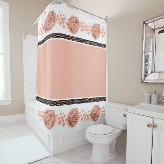 Moderne Pfirsich, weiße und schwarze Polka Punkte Duschvorhang (Beispiel)