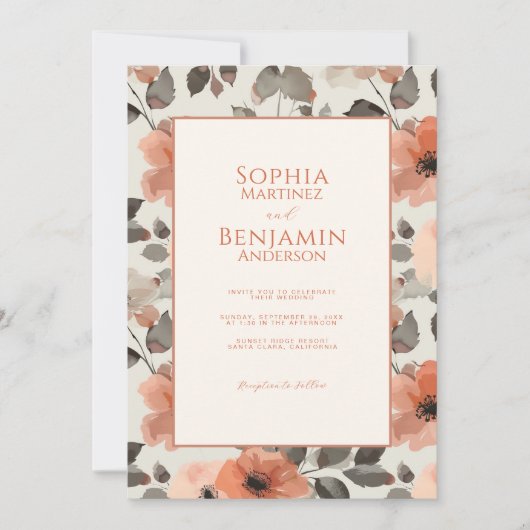 Moderne Pfirsichhochzeit Einladung (Vorderseite)